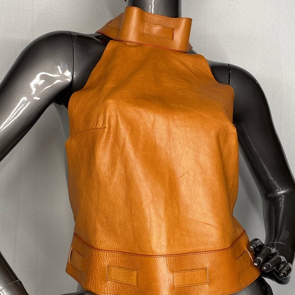 Fendi Tops - FENDI LEATHER COGNAC HALTER TOP